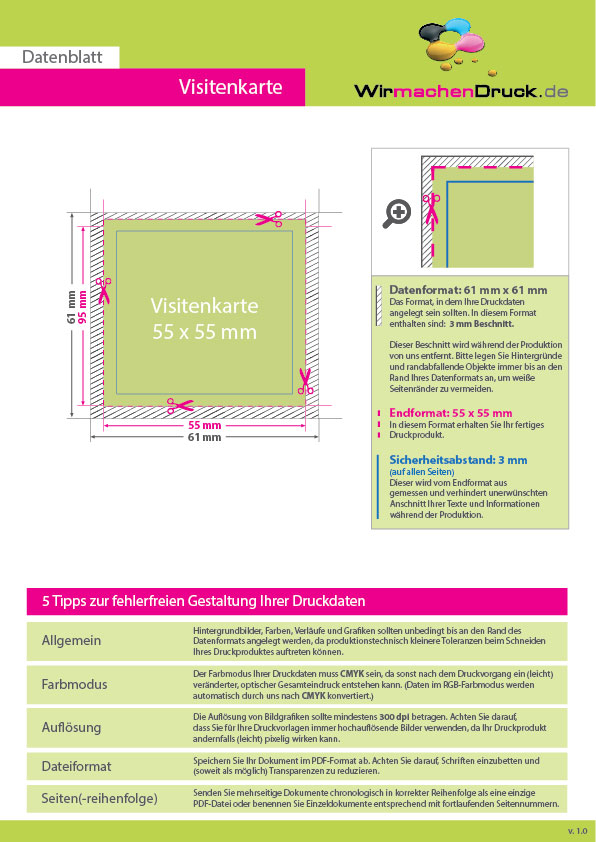 Product Bild multiloft-visitenkarten_quadrat_55_x_55_mm_beidseitig_folienkaschiert_gl__nzend_mit_einseitig_partieller_uv-lackierung__4_4_farbig_(beidseitiger_druck)