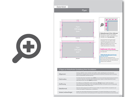 Product Bild multiloft-flyer_din_lang_quer_(21_0_cm_x_9_9_cm)_einseitig_folienkaschiert_gl__nzend_mit_einseitig_partieller_uv-lackierung__4_4_farbig_(beidseitiger_druck)