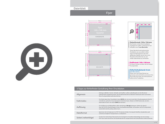 Product Bild multiloft-flyer_quadrat_14_8_cm_x_14_8_cm_einseitig_folienkaschiert_gl__nzend_und_einseitiger_hei__folienpr__gung_silber__4_4_farbig_(beidseitiger_druck)