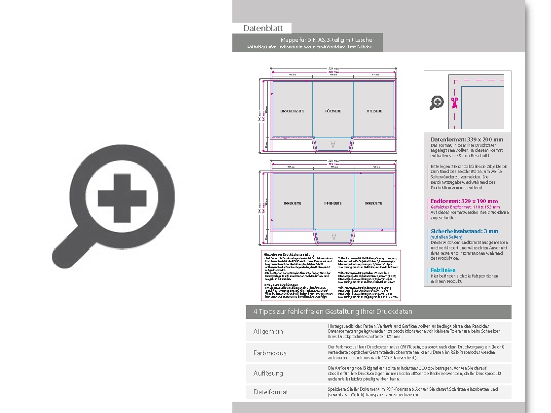 Product Bild mappe_f__r_din_a6__3-teilig_mit_lasche__4_4_farbig_(au__en-_und_innenseite_bedruckt)__mit_hei__folienpr__gung_silber