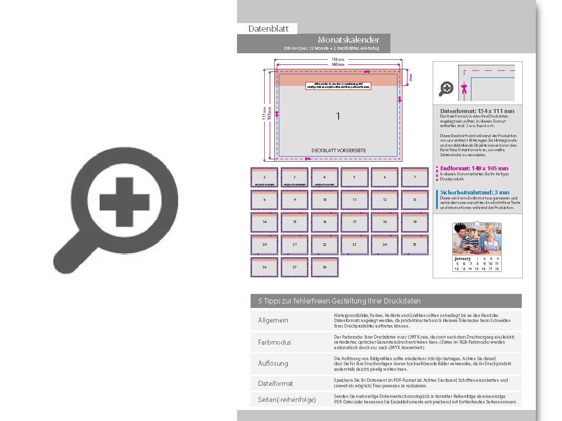 Product Bild monatskalender_14_blatt_(12_monate_+_2_deckbl__tter)__beidseitig_bedruckt_4_4_farbig__din_a6_quer_(148_x_105_mm)