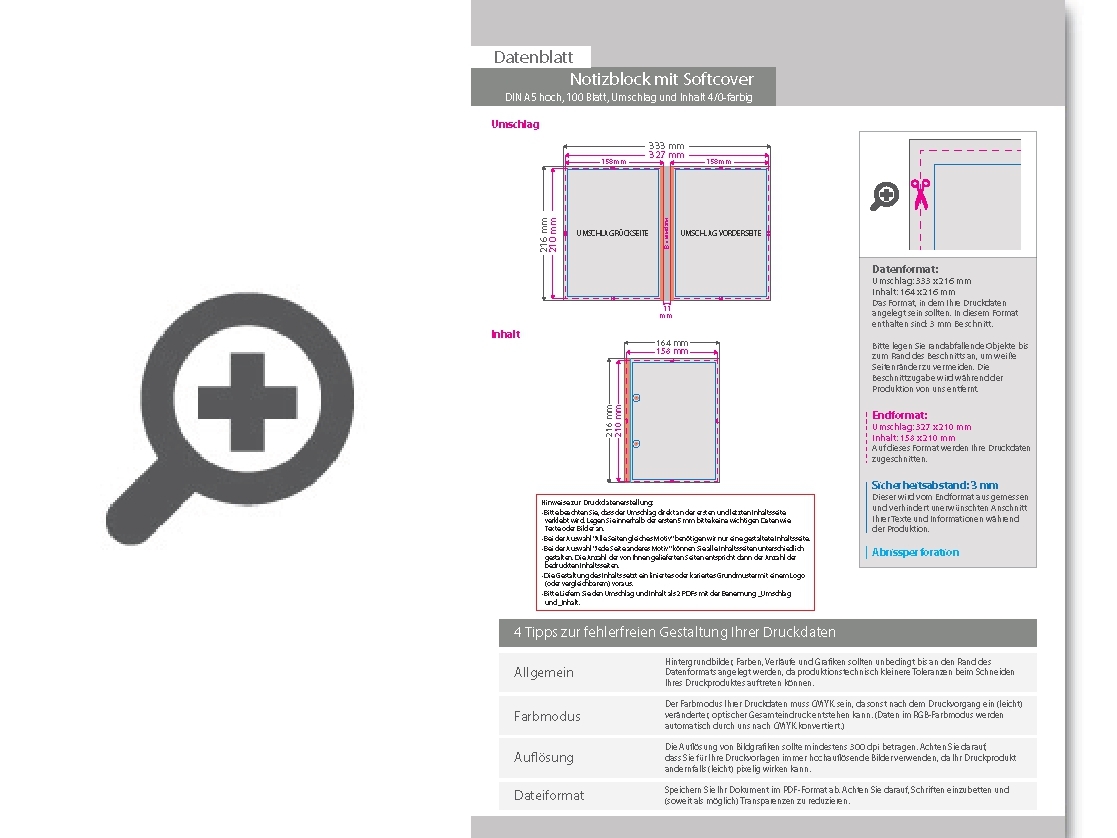 Product Bild block_mit_softcover__din_a5_hoch__100_blatt__umschlag_und_inhalt_4_0-farbig_cmyk_einseitig_bedruckt