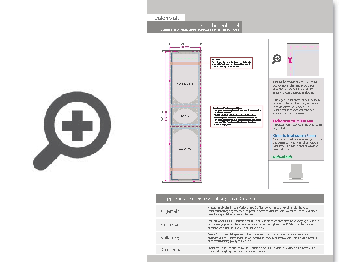 Product Bild recycelbarer_folien-standbodenbeutel_9_x_16_x_6_cm_mit_individuellem_boden_und_ausgie__er__4-farbig_bedruckt