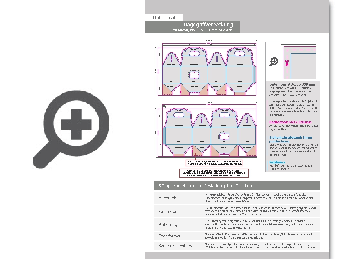 Product Bild tragegriffverpackung_(18_6_cm_x_12_5_cm_x_12_cm)_beidseitig_bedruckt_5_4-farbig_(cmyk_+_sonderfarbe)_mit_gestanztem_fenster